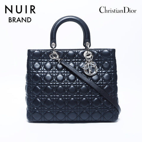 クリスチャンディオール Christian Dior レディディオール シルバー金具 2way レザー ラージ ハンドバッグ ブラック WS11216