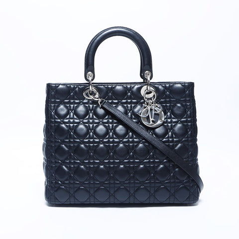 克里斯蒂安·迪奥（Christian dior Lady Dior）迪奥（Dior Dior）银色配件2向上皮革大型手提包黑色WS11216