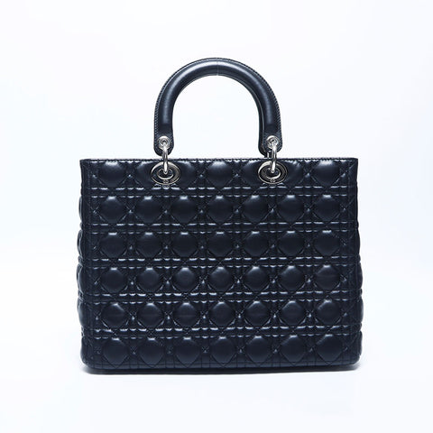 克里斯蒂安·迪奥（Christian dior Lady Dior）迪奥（Dior Dior）银色配件2向上皮革大型手提包黑色WS11216