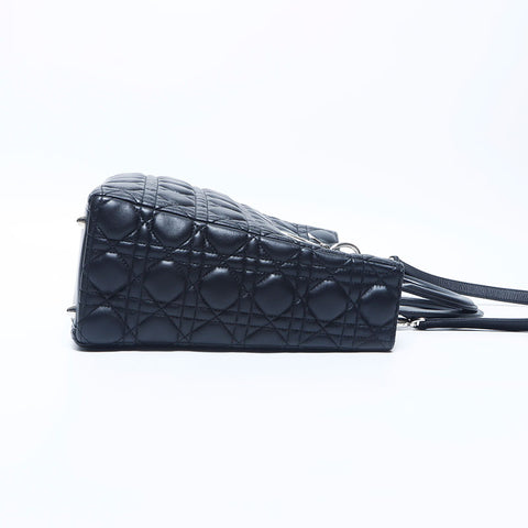 Christian Dior Lady Dior 银色金属 2way 皮革大号手提包黑色 WS11216