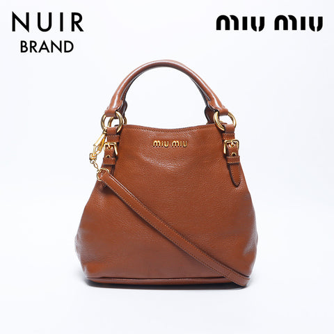 ミュウ ミュウ Miu Miu レザー 2way ハンドバッグ ブラウン WS11217