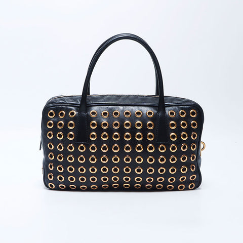Prada Punged Leather饰钉手提包黑色WS11227