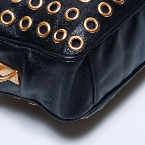 Prada Punged Leather饰钉手提包黑色WS11227