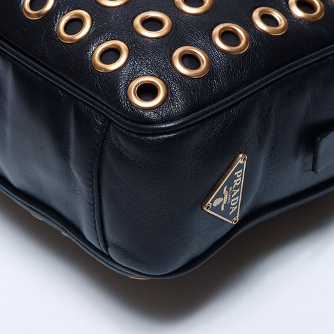 Prada Punged Leather饰钉手提包黑色WS11227