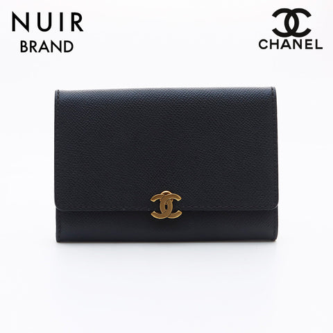 Chanel Coco Mark No. 5 Caviar Skin 1999s Long Wallet Black WS11230