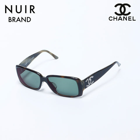 Chanel Coco Mark Rhinestone Green Colored Lens Sunglasses Brown WS11233