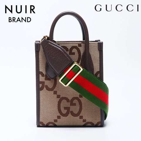 グッチ GUCCI ジャンボ GG キャンバス ミニ トートバッグ ショルダーバッグ ブラウン WS11239