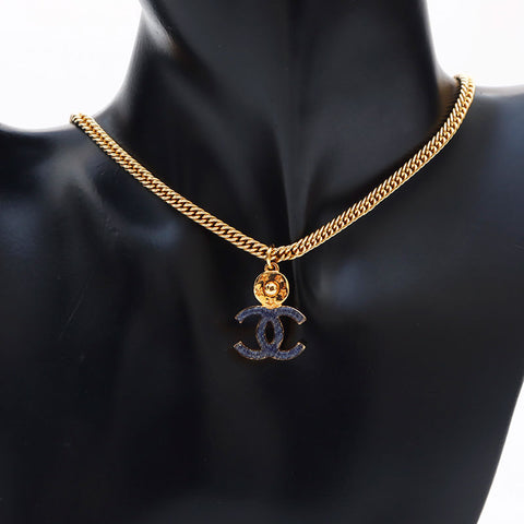 CHANEL I24P COCO Mark Star Necklace Gold blue WS11257