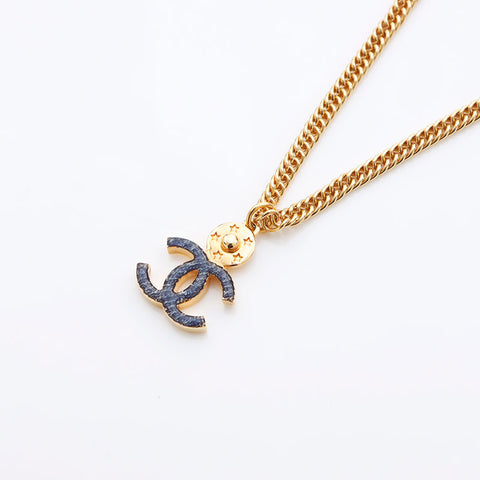 CHANEL I24P COCO Mark Star Necklace Gold blue WS11257