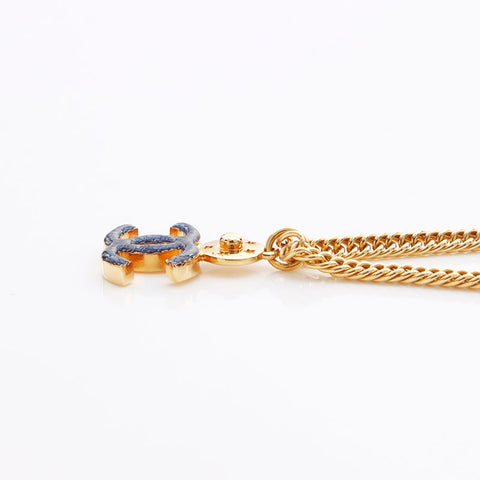 CHANEL I24P COCO Mark Star Necklace Gold blue WS11257