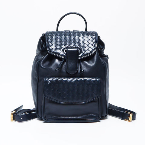 Bottegaveneta Intrecciato Lamb Leather Backpack/Daypack Navy Beige WS11261