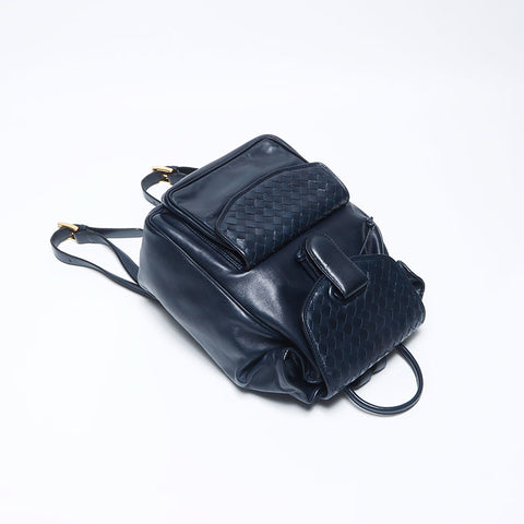 Bottegaveneta Intrecciato Lamb Leather Backpack/Daypack Navy Beige WS11261