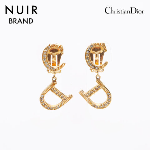 クリスチャンディオール Christian Dior CDロゴ ラインストーン ドロップ イヤリング ゴールド WS11269