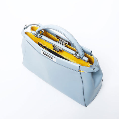 Fendi Peekaboo皮革银色金属拟合中肩袋蓝色WS11274