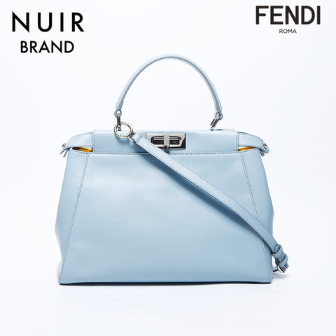 Fendi Peekaboo皮革银色金属拟合中肩袋蓝色WS11274