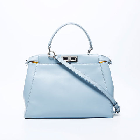 Fendi Peekaboo皮革银色金属拟合中肩袋蓝色WS11274