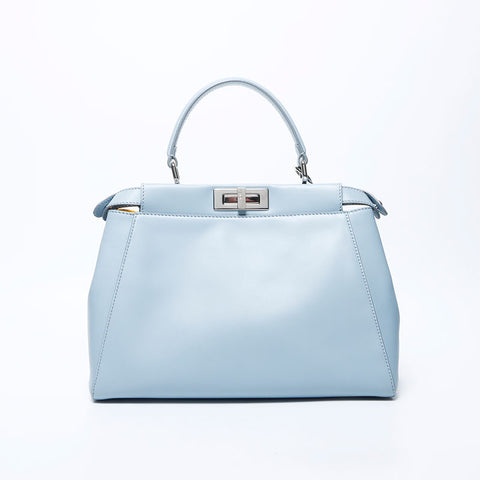 Fendi Peekaboo皮革银色金属拟合中肩袋蓝色WS11274