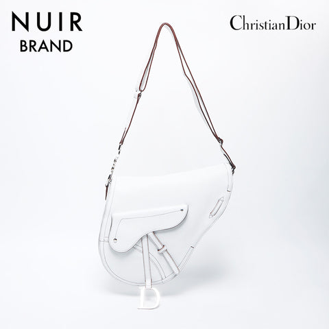 クリスチャンディオール Christian Dior サドルバッグ レザー シルバー金具 ショルダーバッグ ホワイト WS11281