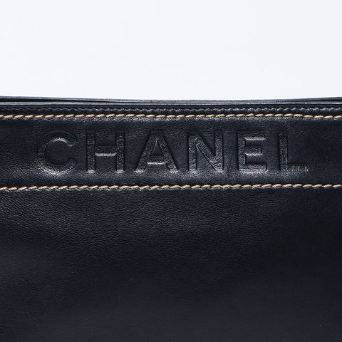 シャネル CHANEL 9番台 ロゴ ラムレザー シルバー金具 ポーチ チェーン ショルダーバッグ ブラック WS11290