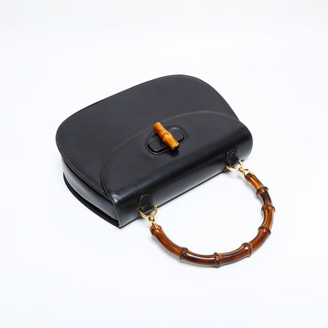 Gucci Bamboo Leather 2-Way手提包黑色WS11297