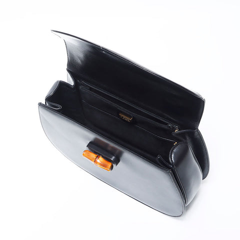 Gucci Bamboo Leather 2-Way手提包黑色WS11297