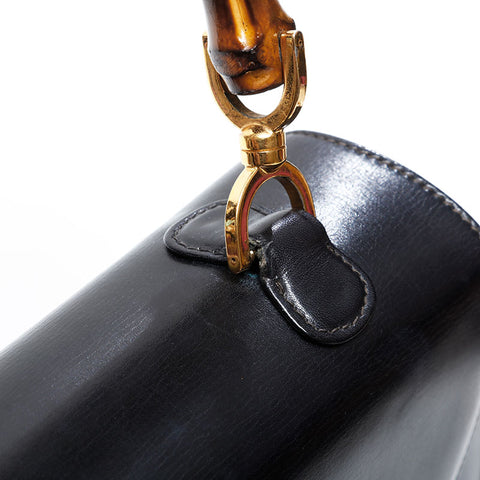 GUCCI Bamboo leather 2way Handbag black WS11297