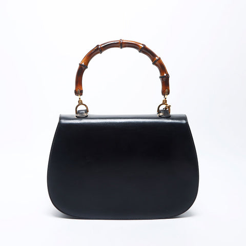 Gucci Bamboo Leather 2-Way手提包黑色WS11297