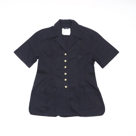 Chanel Coco Button Size 44 2019 Short Sleeve Shirt Cotton Black WS1129