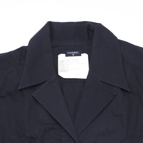 Chanel Coco Button Size 44 2019 Short Sleeve Shirt Cotton Black WS1129