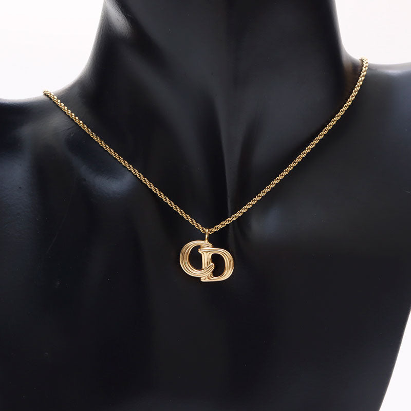 Christian Dior CD Logo gold necklace ② Christian Dior Necklace CD Logo Gold 43cm Chain W12xH20mm
