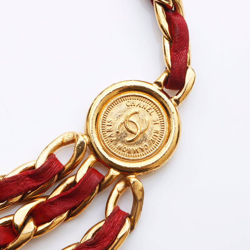 シャネル　レッドチェーンベルト CHANEL シャネル チェーンベルト ベルト レザー レッド ゴールド金具