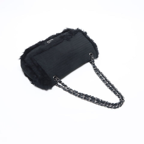 CHANEL 11th 链条毛皮单肩包 黑色 WS11360