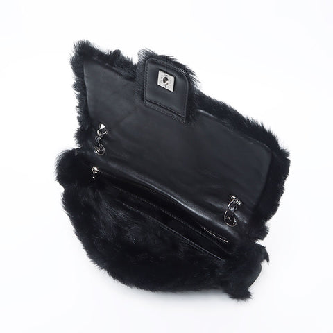 シャネル CHANEL 11番台 チェーン ファー  ショルダーバッグ ブラック WS11360