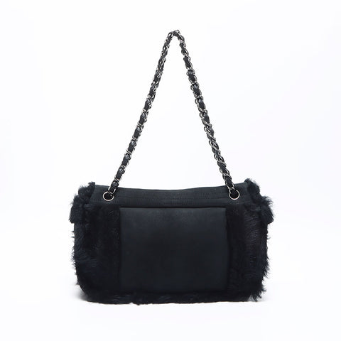 CHANEL 11th 链条毛皮单肩包 黑色 WS11360