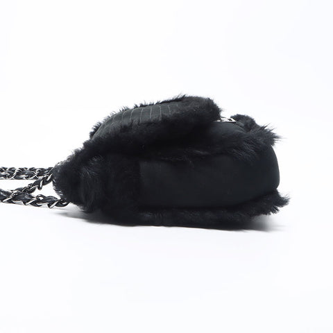 CHANEL 11th Chain Fur Shoulder Bag black WS11360