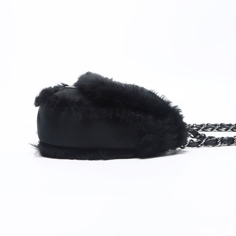 CHANEL 11th Chain Fur Shoulder Bag black WS11360