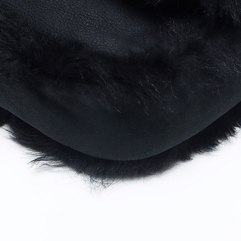 CHANEL 11th Chain Fur Shoulder Bag black WS11360