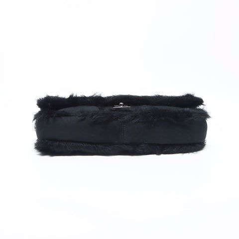 CHANEL 11th Chain Fur Shoulder Bag black WS11360