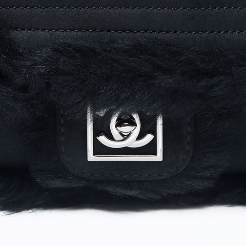 CHANEL 11th Chain Fur Shoulder Bag black WS11360