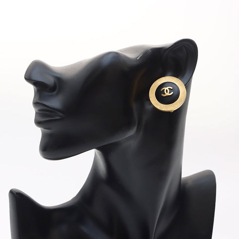 Chanel Chanel 94p Round Coco Mark Boucles d'oreilles Gold Black WS11380