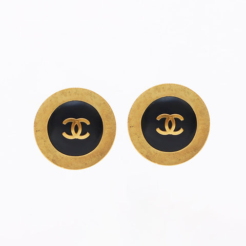 Chanel Chanel 94p Round Coco Mark Boucles d'oreilles Gold Black WS11380