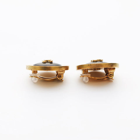 Chanel Chanel 94p Round Coco Mark Boucles d'oreilles Gold Black WS11380