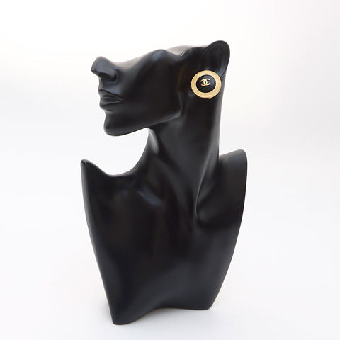 Chanel Chanel 94p Round Coco Mark Boucles d'oreilles Gold Black WS11380