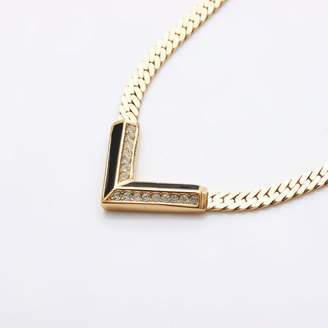 Christian Dior Rhinestone Collier Gold WS11400