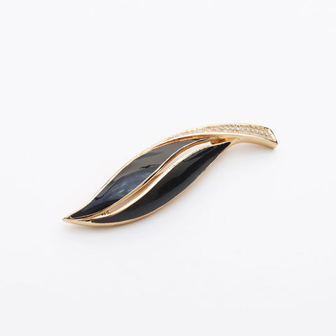 Christian Dior Rhinestone Brooch Gold black WS11432