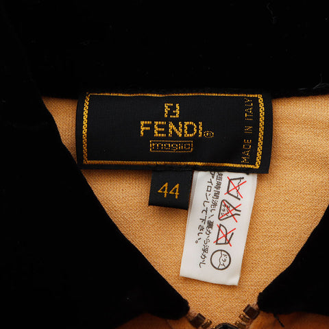 フェンディ FENDI ロゴ ハーフジップ Size:44 ベロア 長袖シャツ ブラウン WS11446