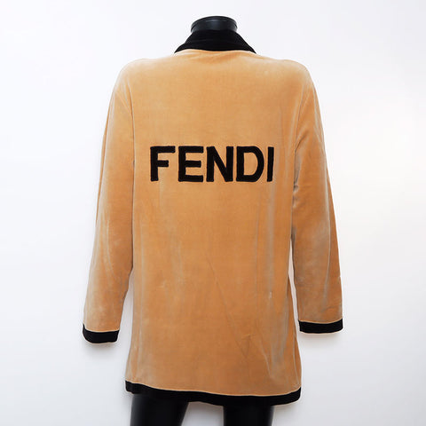 フェンディ FENDI ロゴ ハーフジップ Size:44 ベロア 長袖シャツ ブラウン WS11446