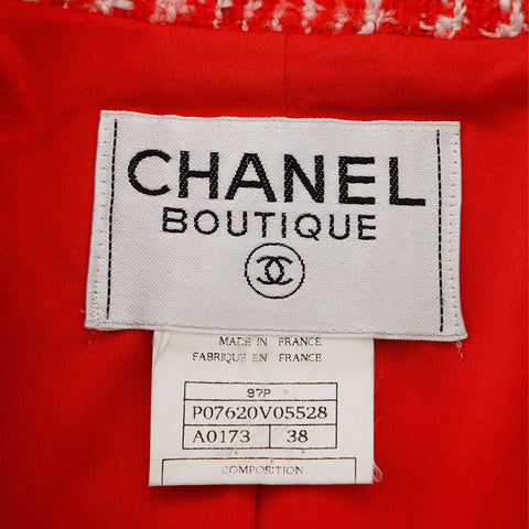 Chanel Größe: 38 Tweed Long Coco Mark Button 1997 Weiße Jacke Rot WS11449