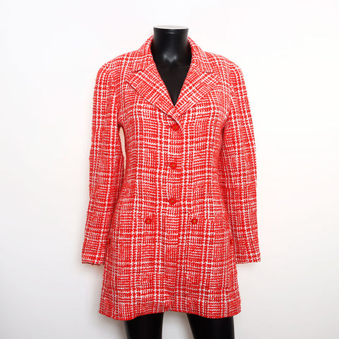 Chanel Größe: 38 Tweed Long Coco Mark Button 1997 Weiße Jacke Rot WS11449
