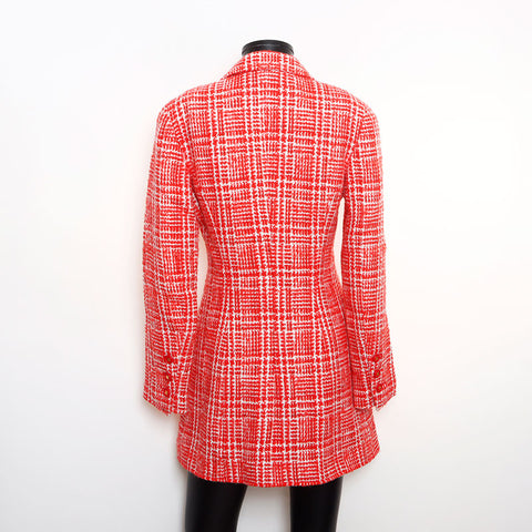 Chanel Größe: 38 Tweed Long Coco Mark Button 1997 Weiße Jacke Rot WS11449